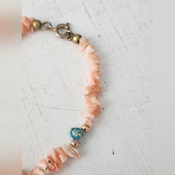 Vintage Pink & Turquoise Coral Bracelet - 7.5" Diameter - Italy - Genuine - Picture 3 of 4